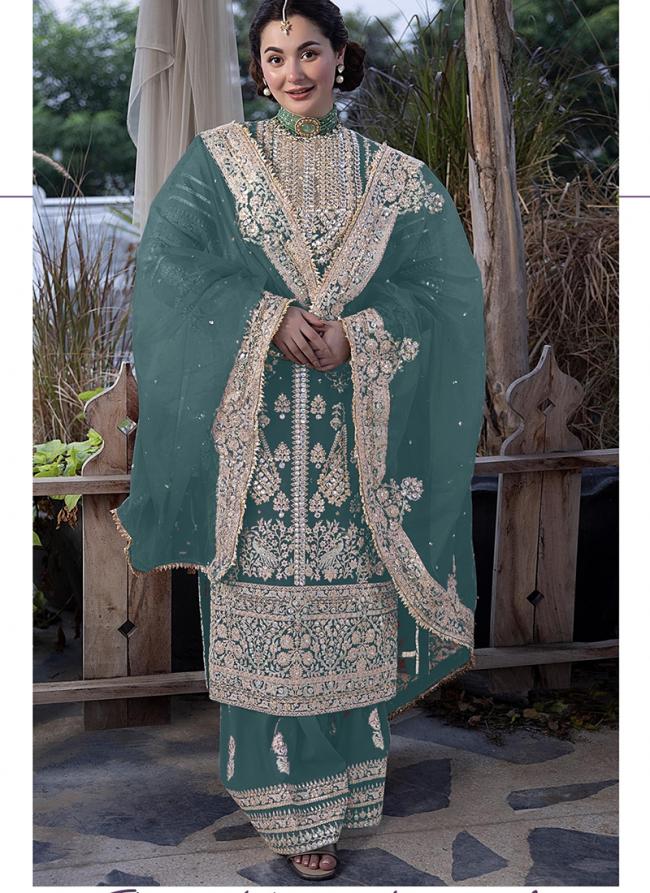 Faux Georgette Firozi Eid Wear Embroidery Work Pakistani Suit